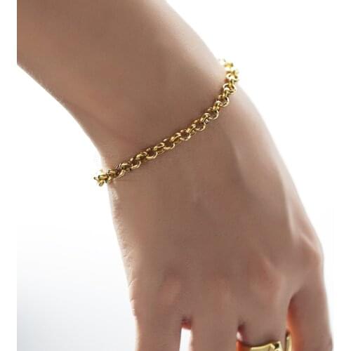 5mm Gold Color Bracelet for Women Stainless Steel Rolo Link Chain 8inch Bracelet Gifts Jewelry Wholesale Dropshipping LKB667