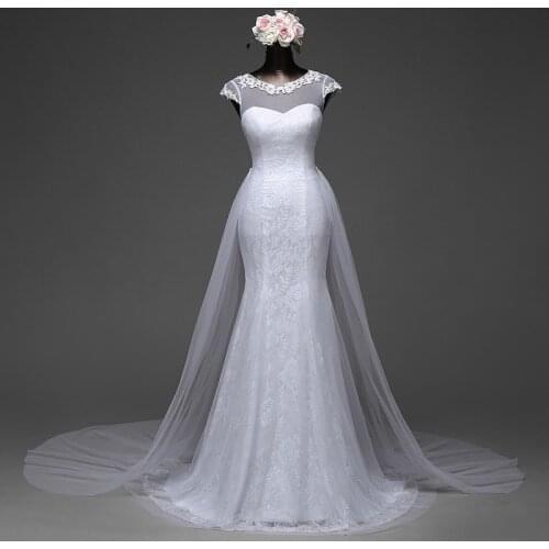 New Elegant sexy sleeve Mermaid Wedding dress 2020 removable skirt with a train and lace back vestido de noivas 2017ball gown