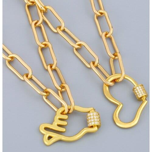 Gold Hand Pendant Necklace For Women Crystal Carabiner Lock Chain Heart Necklace Women Cubic Zirconia Jewelry Wholesale nker32