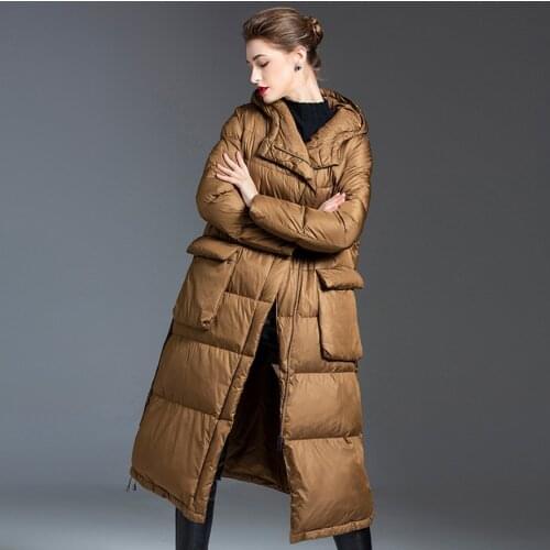 Winter Fashion Womens black Down Jacket Hooded 2020 Thicken Warm 90% White Duck Down Coat Long Puffer Parkas Female Outwear