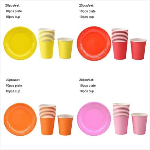 20pcs Solid Color Paper Plates Cups Tablewares Sets Wedding Decorations Party Supplies Baby Shower Happy Birthday Party For Kids