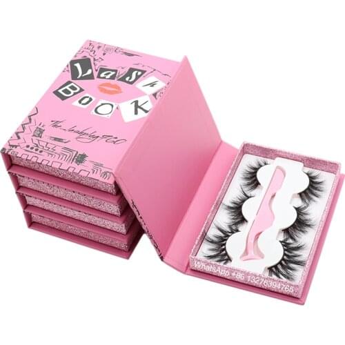 3 Pairs Burn Book Lash Book Wholesale Free White Lash Tray 100% Real Mink Lashes Vendor Custom Lashbox Packaging With Logo