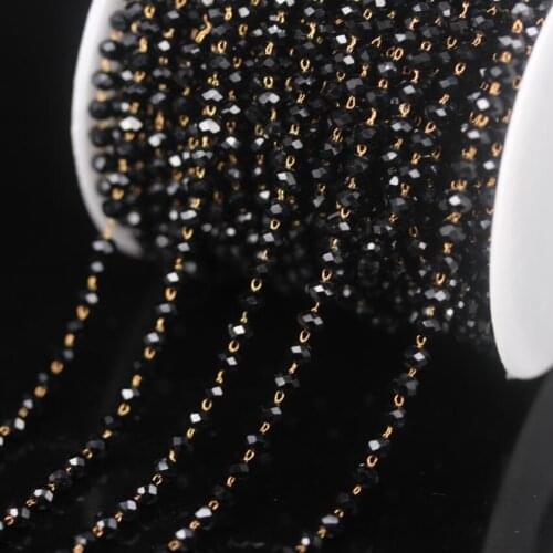 5Meters,Copper Wire Wrapped 3x4mm Black Glass Crystal Rosary Chain,Faceted Rondelle Beaded Chain,DIY Bracelet Necklace Crafts