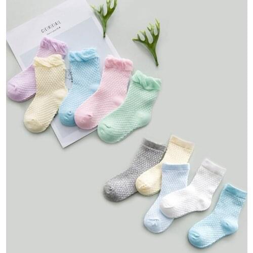 5 Pairs/Lot Solid Kids Socks Boy Girls Spring Summer Cotton Sock Cute Candy Colors Breathable for Children