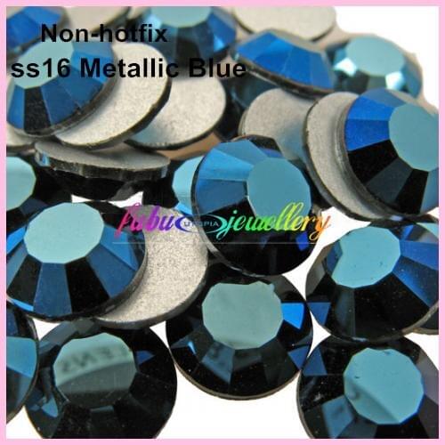Free Shipping! 1440pcs/Lot, ss16 (3.8-4.0mm) Metallic Blue Flat Back Nail Art Glue On Non Hotfix Rhinestones
