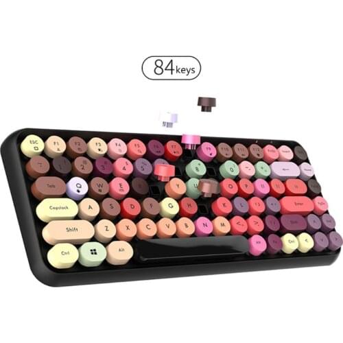Ajazz 308i Wireless Bluetooth Keyboard Round Key Cap Gaming Keypad with 84 Keys for iPhone/An-droid/Windows Systems