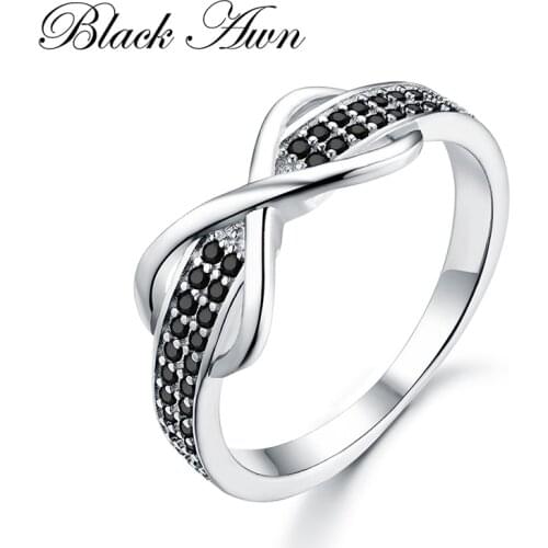 [BLACK AWN] 925 Sterling Silver Fine Jewelry Trendy Engagement Bague for Women Wedding Rings C090