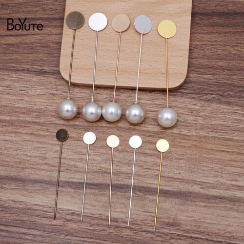 BoYuTe (50 Pieces/Lot) 5 Colors 10MM 15MM Flat Brooch Base Settings Diy Pearl Brooch Pin Long Lapel Pin Jewelry Accessories