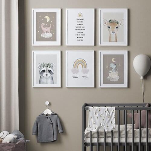 Cartoon Rainbow Dinosaur Deer Nursery Quotes Poster Wall Art Canvas Print Child Painting Nordic Kids Picture Baby Bedroom Decor