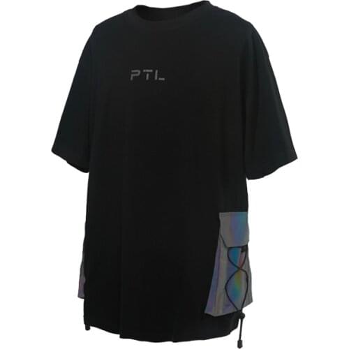 PUPIL TRAVEL Techwear Black Reflective Graphic 'PTL' T-shirt Hip Hop Style Punk Fashion