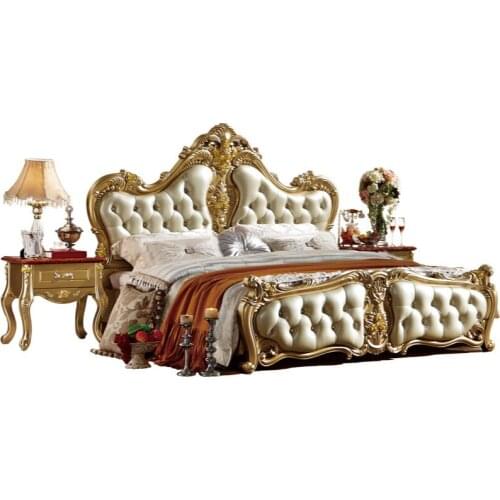 European bed French double bed new champagne gold bedroom wedding bed upscale princess leather bed