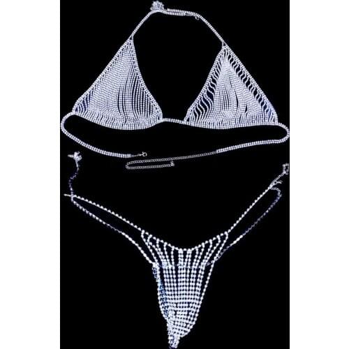 New Luxury Rhinestone Bra Chain Necklace Harness Lingerie Underwear Thong Set for Women Crystal Body Waist Chain Panties Jewelry