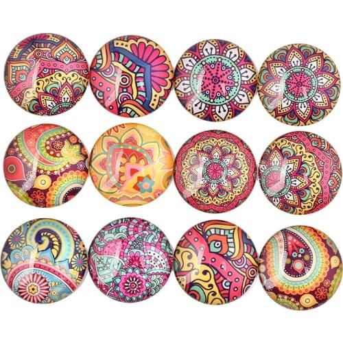 Reidgaller mix paisley flower photo round dome glass cabochons 16mm 12mm 20mm 25mm 30mm diy handmade jewelry findings