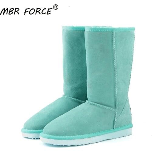 MBR FORCE Genuine leather Fur Snow boots women High quality Australia Boot Winter Boots for women Warm girls shoes Green Lake