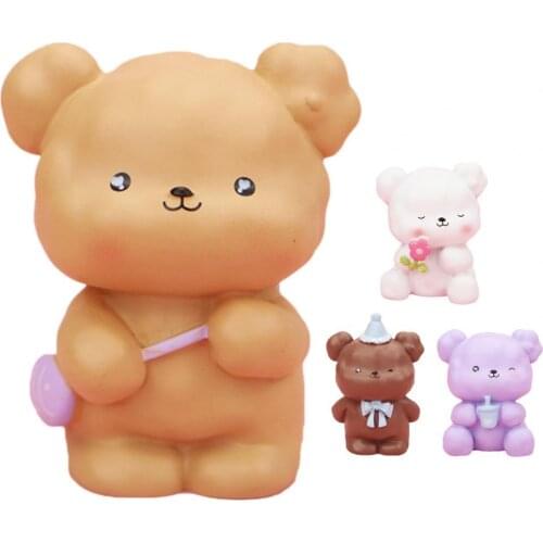 Miniature Doll Multi-use Cute Bear Shape Resin Birthday Cake Decorative Miniature Display for Decoration