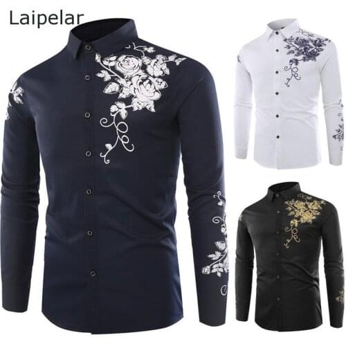 Spring And Autumn Plus Size Printed Mens Long Sleeve Shirt White Blouse Fashion Casual Youth Printed Top Shirt