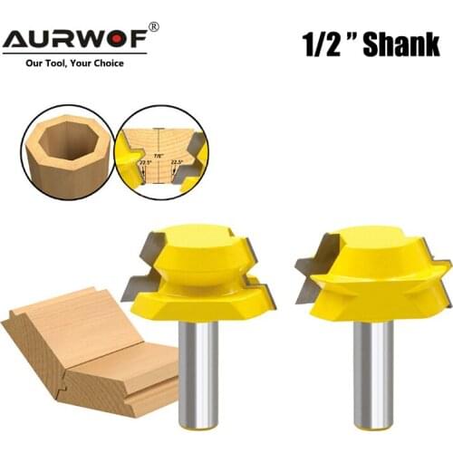 LAVIE 2pcs 12mm 1/2" Shank Lock Miter Tenon Router Bits 22.5 Degree Glue Joinery Milling Cutter Set Woodworking Cutters MC03114