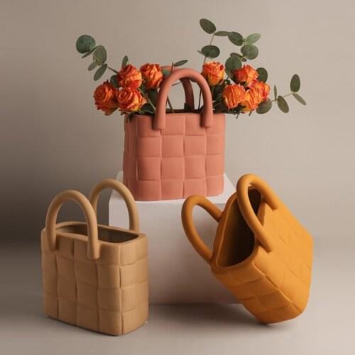 Nordic Ins Creative Ceramic Handbag Vase Flower Arrangement Container Wedding Vases for Table Home Decoration Accessories