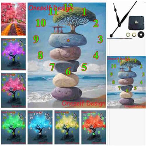 New diy diamond painting with Mechanical clock colorful tree 5d diamond embroidery clock 3d diamond mosaic sale wall sticker