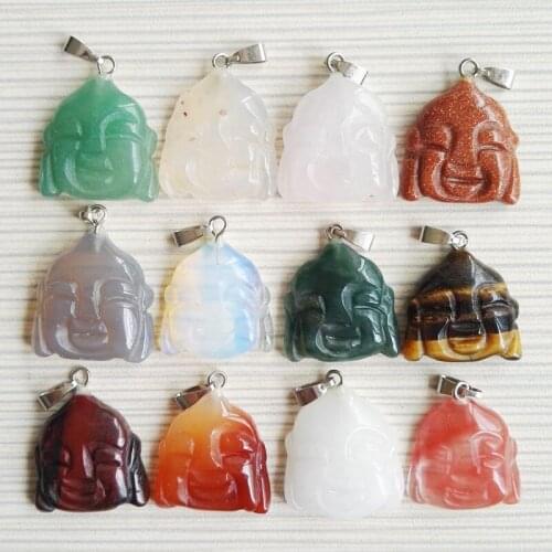 Wholesale 2016 Fashion natural carved stone mixed buddha head pendants good quality for jewelry making 12pcs/lot Free shipping