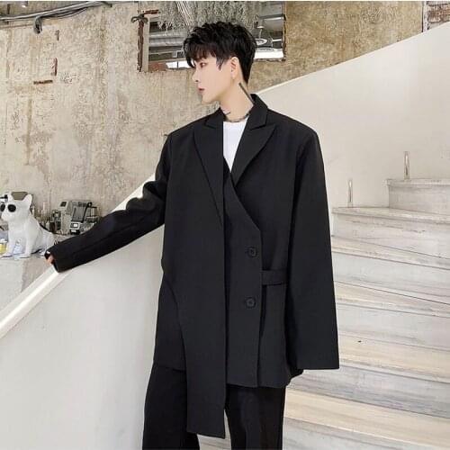 Japan Style Blazers Men Streetwear Fashion Hip Hop Loose Casual Suit Jacket Male Asymmetrical Design Korean Suit Coat Blazer Man