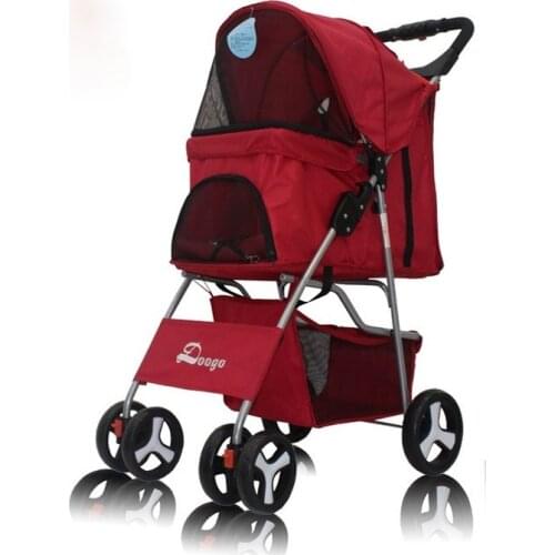 Outdoor Pet Cart Dog Cat Carrier Pet Stroller Multicolor Oxford Cloth Steel Pipe High-intensity 4-wheels One-key Folding
