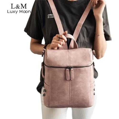 Simple Style Backpack Women Leather Backpacks For Teenage Girls School Bags Fashion Vintage Solid Black Shoulder Bag Youth XA568