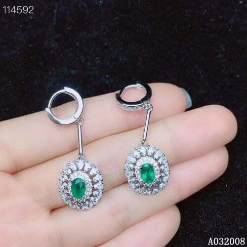 KJJEAXCMY 925 sterling silver natural emerald earrings new ladies classic eardrop support test