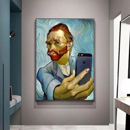 Funny Art Van Gogh Selfie Abstract Art Canvas Painting Living Room Bedroom Cafe Internet Nordic Style Wall Art Picture