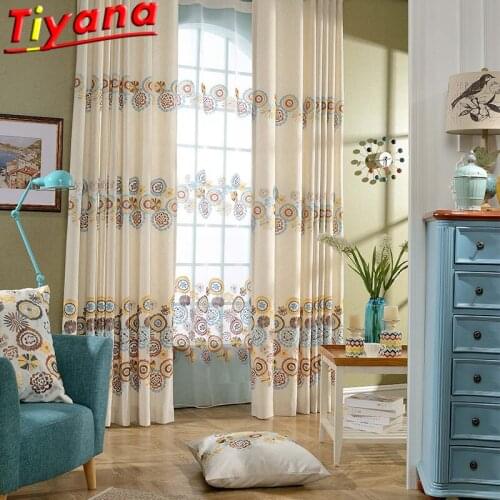 Sun Embroidery Flower Curtains Living Room Geometric Pattern Beige Curtain Fabric European Disc Shape Tulle Voile X-WP413#40