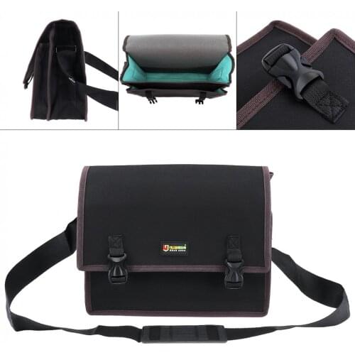 14 Inch Multifunctional Oxford Cloth Waterproof Black Single-shoulder Tool Bag with 6 Pockets and Strap for Maintenance Tools