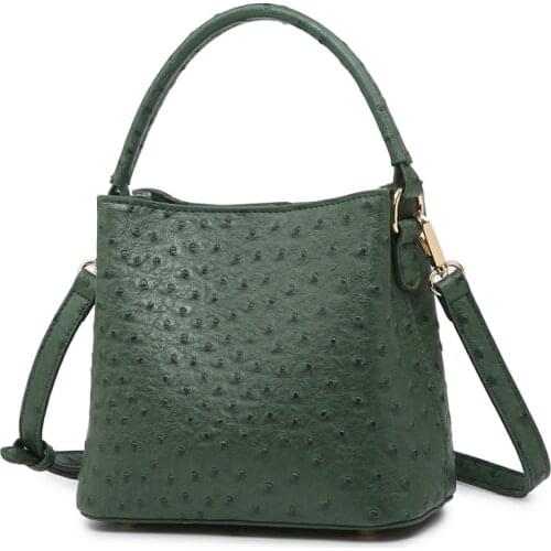 Fashion Green Ostrich Leather Bucket Bags For Women Spring Hobo Bucket Tote Bag Elegant Lady Tote Purse
