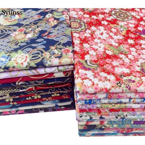 Syunss Cotton satin bronzed Reactive print fabric floral carp sakura butterfly for DIY tablecloth craft quilting handwork decor