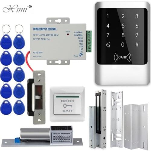 Outdoor RFID Access Control System IP68 Waterproof RFID Keypad Keyboard + Power Supply + Electronic Magnetic Lock Strike Locks