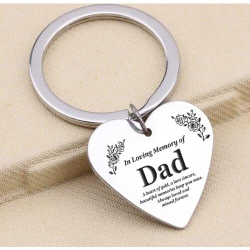 In Loving Memory Of Dad Always Loved and Missed Forever Heart Keychain Dad Loss Keyrings Family Memory Gift for Fathers Day