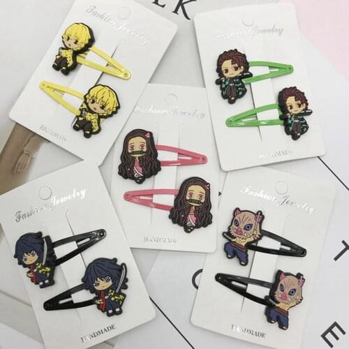 1 pair Anime Demon Slayer Barrettes Kimetsu no Yaiba Hairpins Cute Cartoon Hair Bangs Clips Headwear Accessories