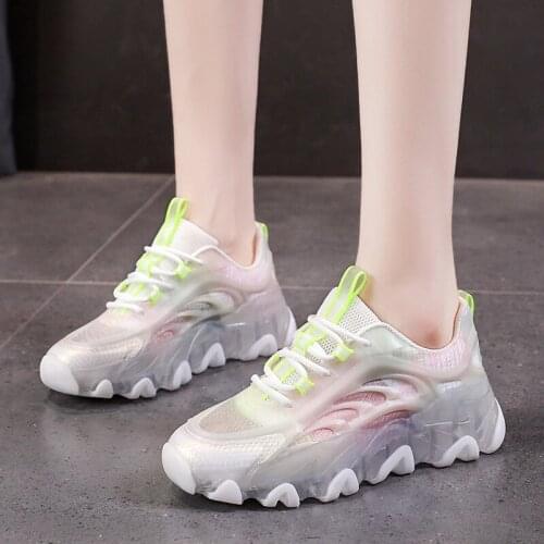 Sneakers Woman Platform Shoes 2021 Fashion Fluorescence Thick Bottom Jelly Sole Basket Femme Breathable Chunky Sneakers Women