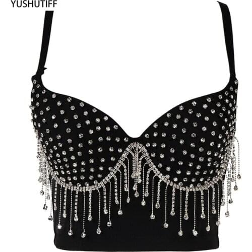 Beading Tassel Night Club Cami Top Sexy Push Up Cropped To Wear Out Bralette Bra Female Corset Tops Women Mujer Clothes DB1051