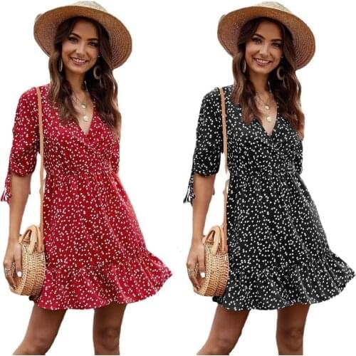 Summer clothes for woman Floral print dress sexy V-neck black mini Dresses vestidos de fiesta elegant casual Women Clothing 2021