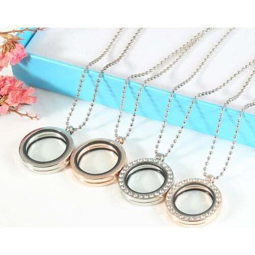 BLUELANS Women Rhinestone Inlaid Living Memory Floating Charm Round Glass Locket Necklace Valentines Day present скидки