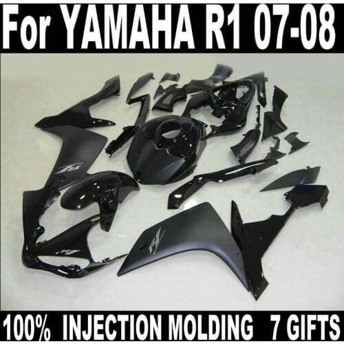 100% fit fairings for YAMAHA injection molding R1 2007 2008 matte black motorcycle fairing kit YZF R1 07 08 HZ51