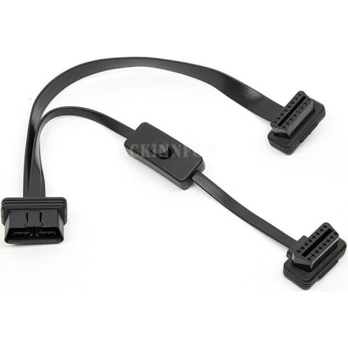 100Pcs/Lot OBD2 Y Splitter with Switch 2 in 1 Extension Cable Ultra-thin Elbow Noodles Cable Diagnostic Connector Cable Car
