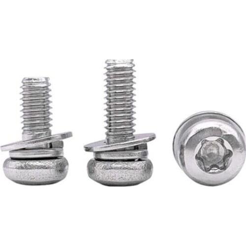 20pcs M5 M6 Torx round head screws T&TX spring pad washer combination screw mechanical bolts steinless steel bolt 8mm-16mm long