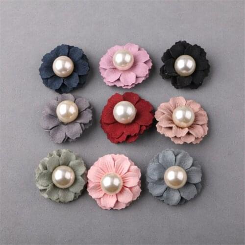 Free Shipping 20PCs 30MM Pearl Core Fabric Flowers Craft Girls Hair Jewelry Bow Center Clips Decor Ornament Garment Decoration