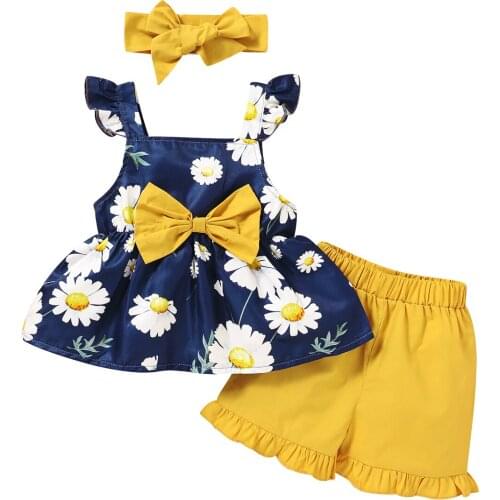 2021 Flower printed t-shirt+pants+Headband kids Cotton Newborn Baby girl clothes sets Baby costume