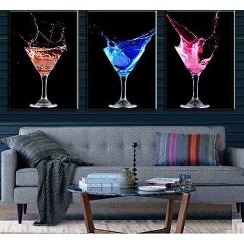 3 Pcs/Set Abstract Canvas Wall Art Picture Colorful Cocktails Canvas Prints Wall Pictures for Living Room Unframed