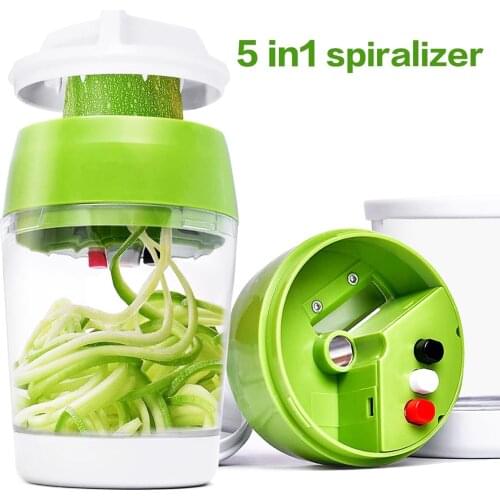 4 in 1 Vegetable Slicer Kitchen Mandolin Container Adjustable Handheld Vegetable Spiralizer Spiral Cutter for Potato Zucchini