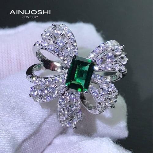 AINUOSHI 925 Sterling Silver Luxury Emerald Cut 5x7mm Lad Created Emerald Engagement Rings Gift For Women Exquisite Knot Rings