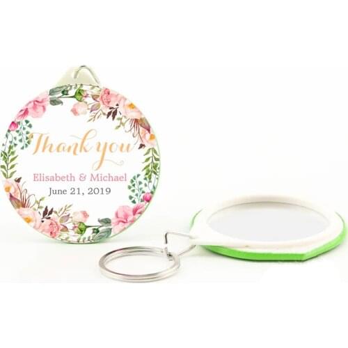 30pcs Personalized keychain with mirror customized LOGO name date Keychain Gala Favors party Gifts For Guests Wedding Souvenirs