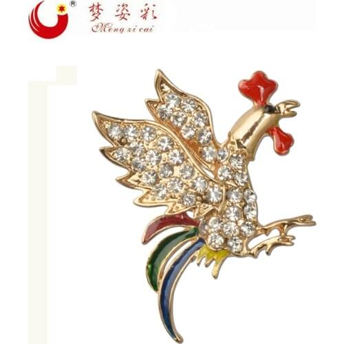 MZC Classic Cock Brooch for Womens Rhinestone Brooch Broches Big Crystal Brosch Pins Unisex Jewelry Bouquet